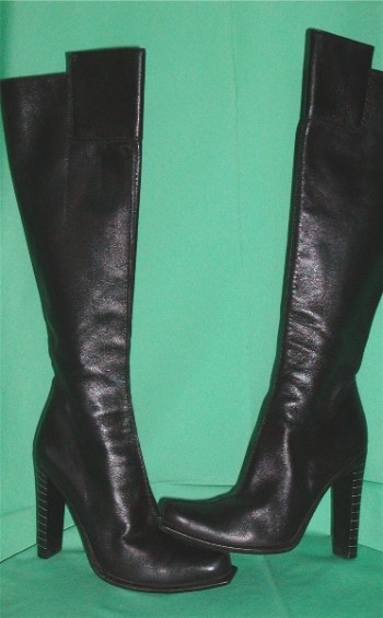 Vintage Black Leather Knee High Boots Made In Italy - Vintage Designer ...